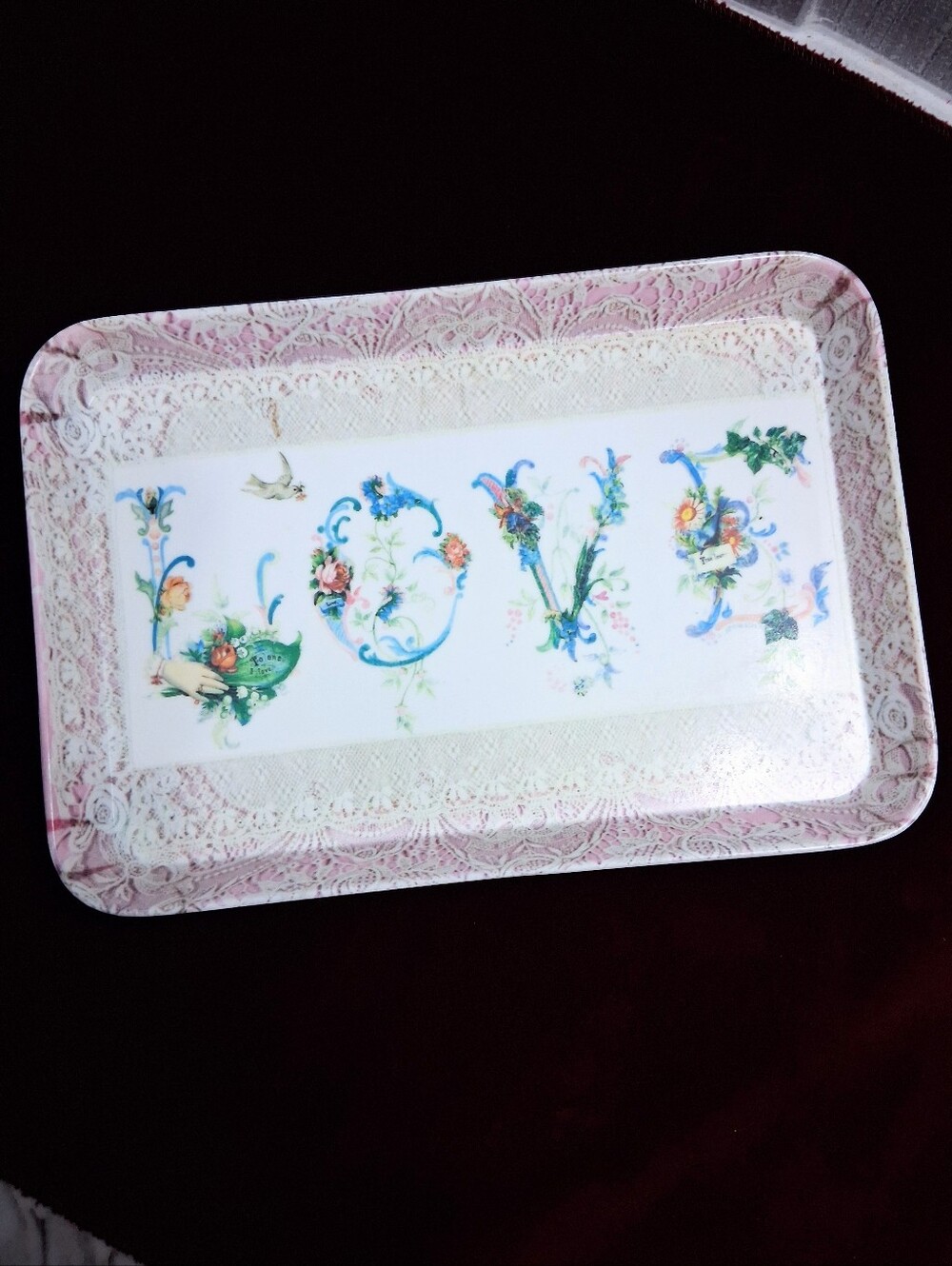 Vintage Style Victorian / Edwardian LOVE Trinket Dish Jewelry Tray - Picture 3 of 14